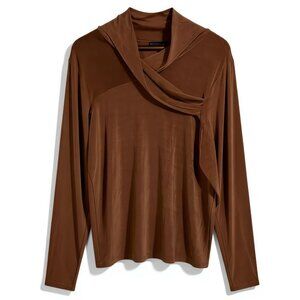 Citiknits Brown Sienna Cowl Neck Stretch Long Sleeve Top Size L New